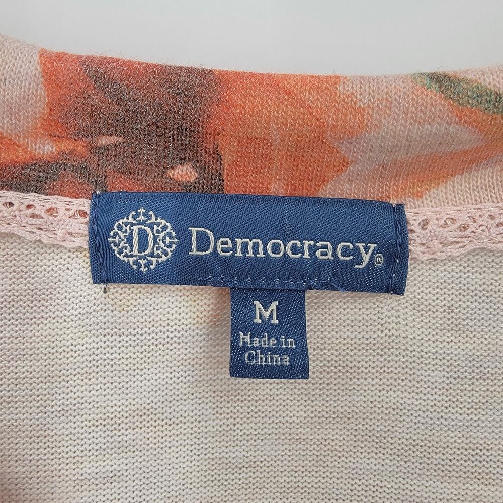 Democracy Top Womens Medium Floral Pink V Neck - Picture 8 of 11